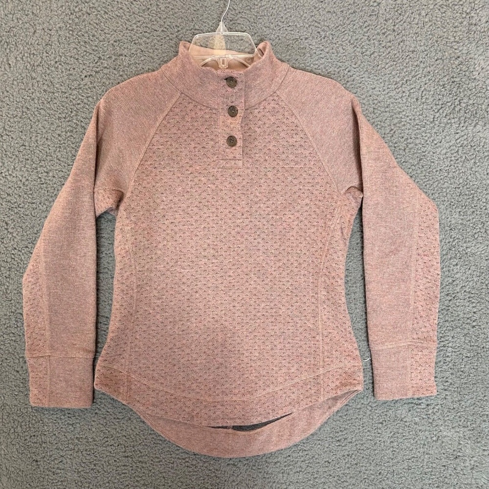 prAna Womens Pullover Sweater Button Pink Size S Small Wool Blend